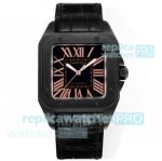 Swiss Clone Cartier Santos 100 Black Face Rose Gold Roman 2824 Watch 